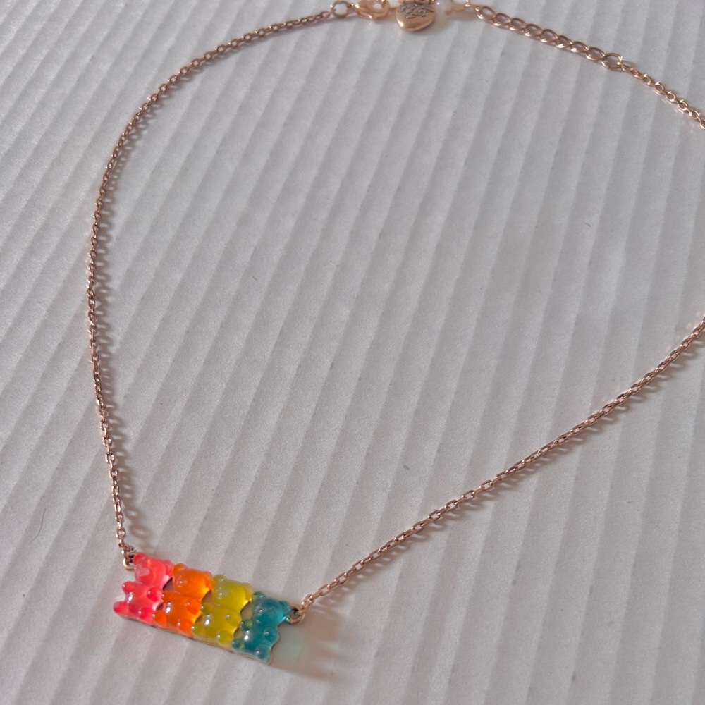 Rainbow Betsy Johnson Gummy Bear Pendant Necklace - Multicolor Rose Gold